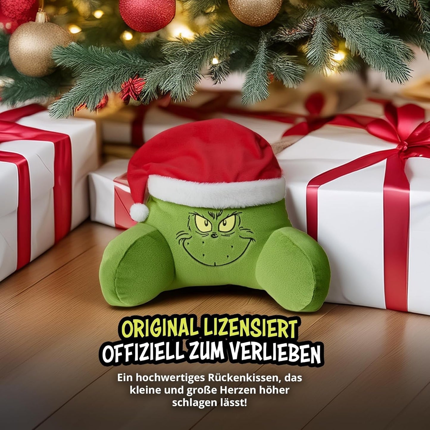Grinch Pillow - Oreiller de dos pour lit et canapé, support dorsal avec accoudoirs, oreiller de lecture pour le dos, le cou et la tête, vert, 40 x 38 cm