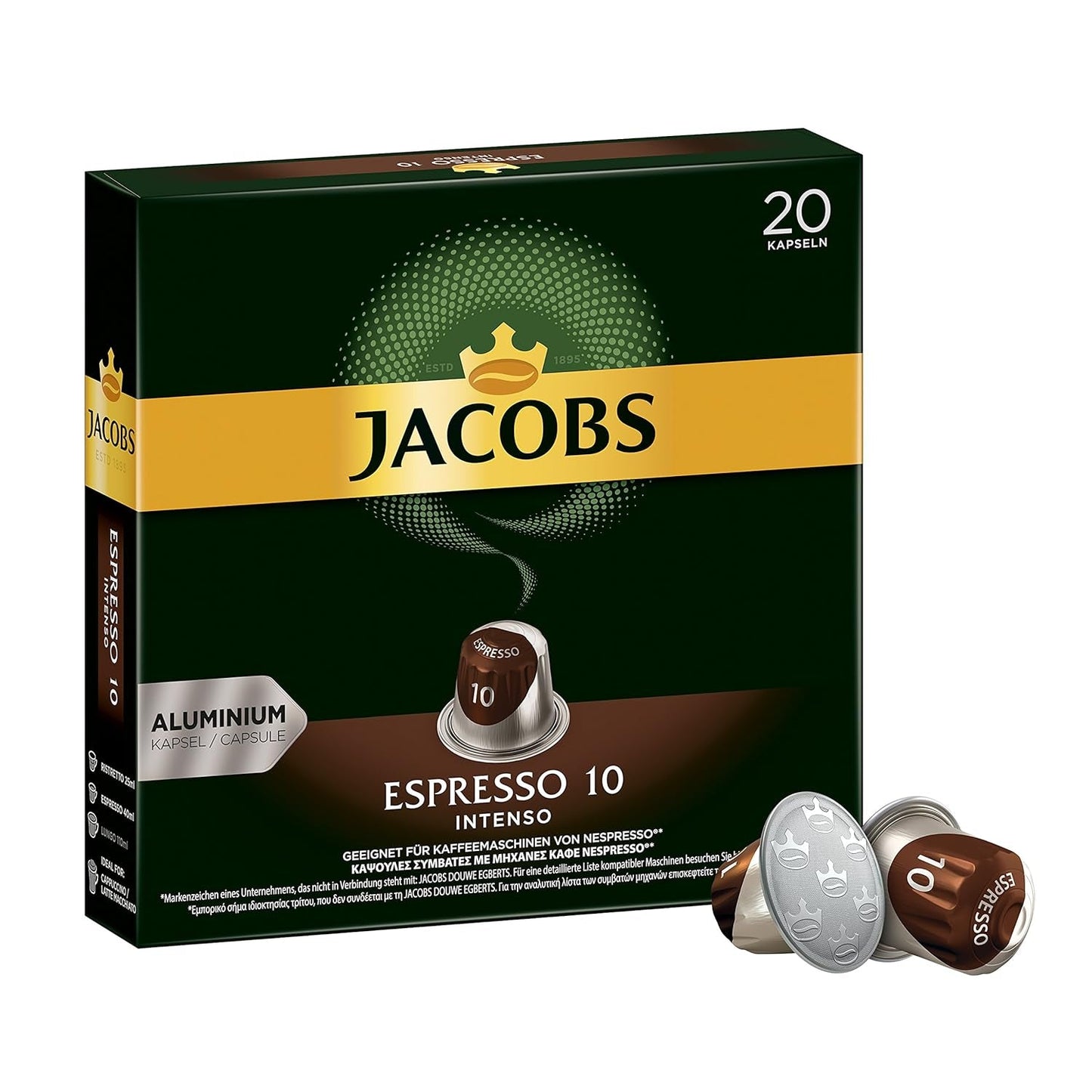 Jacobs Café capsules Guten Morgen XL Intense - 10er Pack (10 x 20 tasses) & Café capsules Espresso Intenso, Intensité 10 sur 12, 200 capsules compatibles Nespresso®*, 10 x 20 tasses