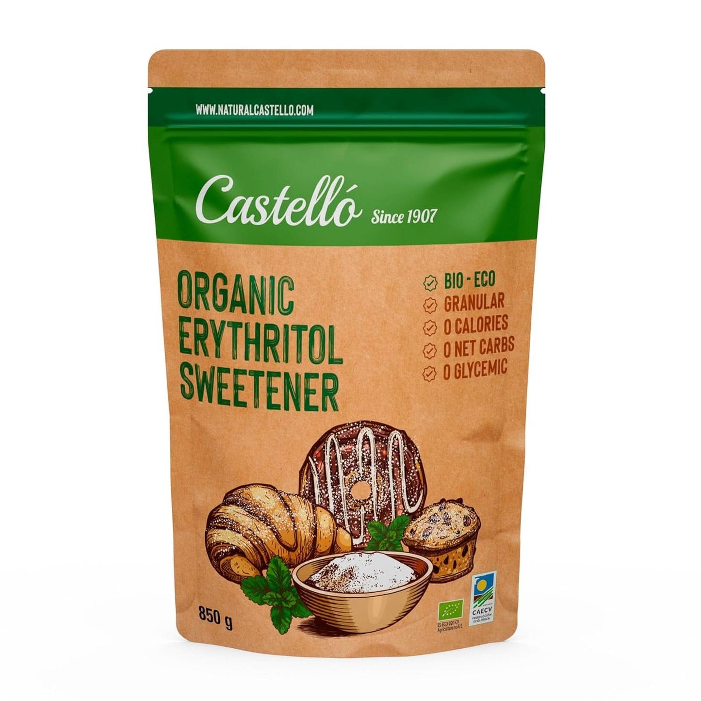 Érythritol naturel biologique, 10G = 7G de sucre, 1 Kg Édulcorants Naty Shop 850 grammes