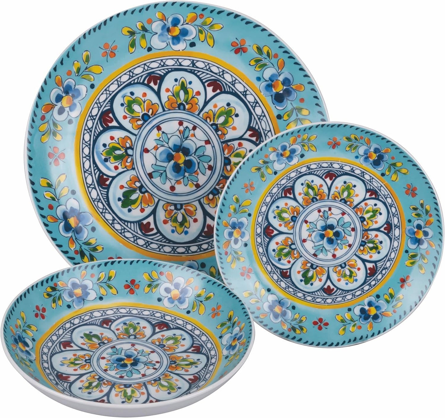 Service de table en porcelaine 18 pièces, 6 services d'assiettes différents, Andalousie