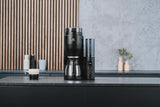 Melitta AromaFresh Therm Pro X - Machine à expresso avec filtre, moulin intégré, réservoir d'eau amovible, carafe thermique en acier inoxydable et fonction minuterie, pour jusqu'à 8 tasses de café, noir/argent