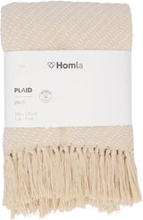 HOMLA Morris Plaid Couverture à franges en coton - Couverture douce et confortable Couverture en coton - tissu fin 130 X 170 Cm Ecru Lits et Couvertures Besuche den HOMLA-Store