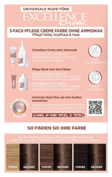 L'Oréal Paris Teinture capillaire permanente pour toutes les carnations, coloration sans ammoniaque, tons nude universels avec couverture complète des cheveux gris, Excellence Creme, no. 5U Châtain clair (marron), 1 pièce de teinture capillaire Naty Shop