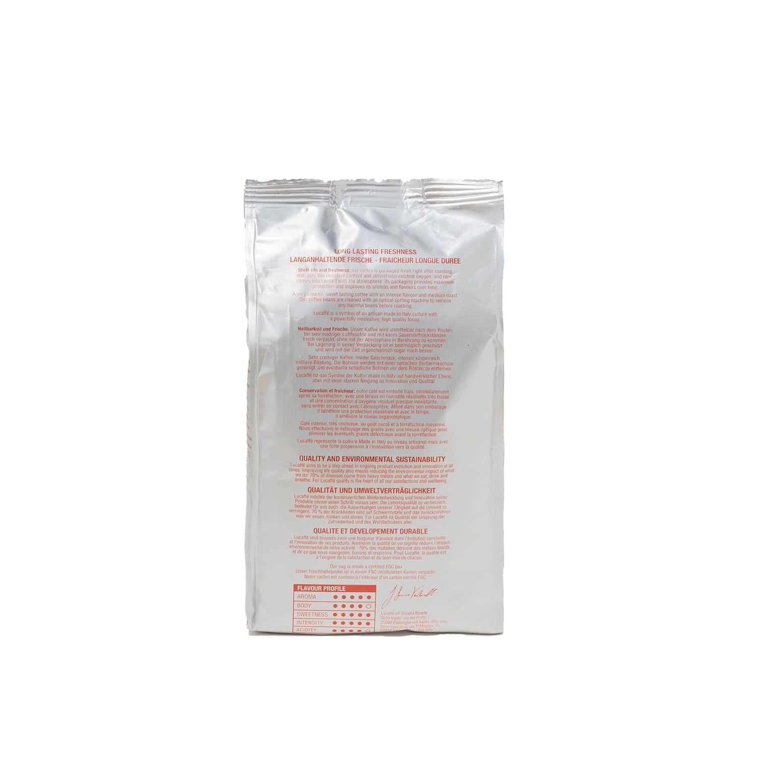 Lucaffè - Entkoffeinierte Kaffeebohnen Decaffeinato, 700 Gr | Machines à café pour machines à expresso sans caféine | Röstung foncé | Gesmack sucré et fruité, crémeux | Arômes Intensifs