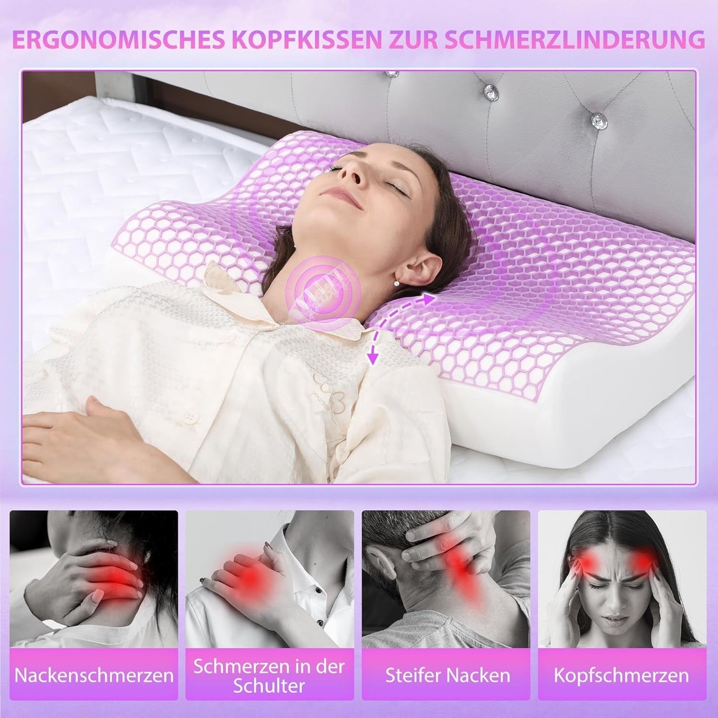 HOMCOM Oreiller de soutien cervical en mousse à mémoire de forme avec housse amovible, 2 hauteurs, oreiller ergonomique 2S réactif pour différentes positions de sommeil, 60 x 40 cm, blanc crème