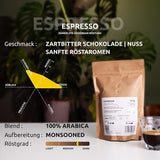 EXPRESSO | Café en grains 500g - 100% Arabica | Fraîchement torréfié pour faire un expresso | Grains de café entiers | Saveur de café classique