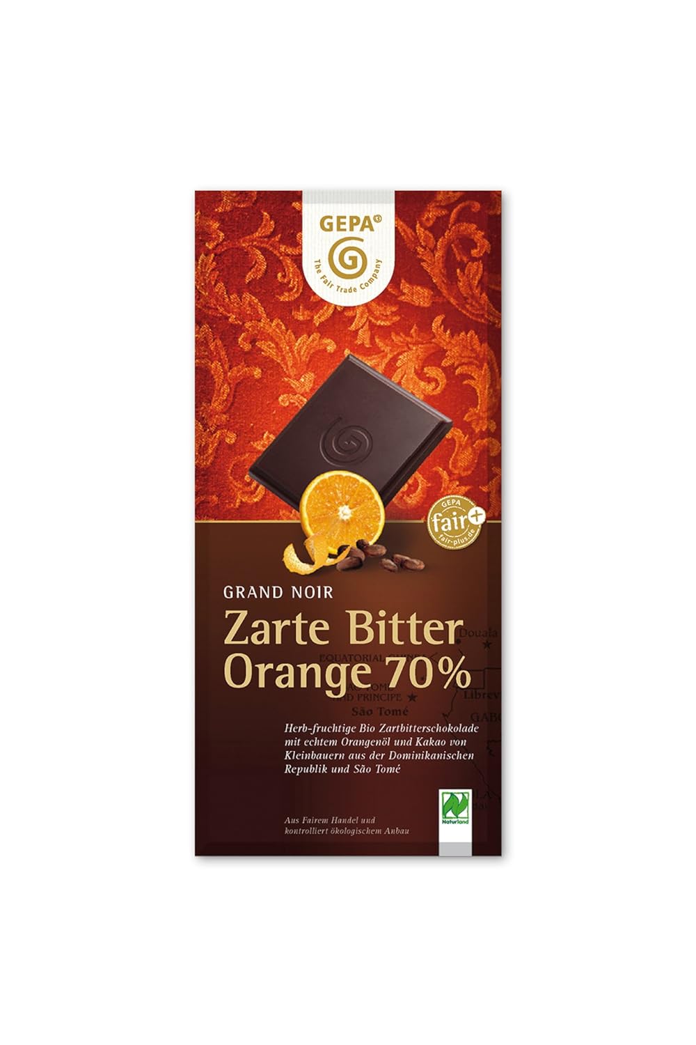Grand Noir Orange amère délicate biologique 70 pour cent de cacao - Saveur fine d'orange