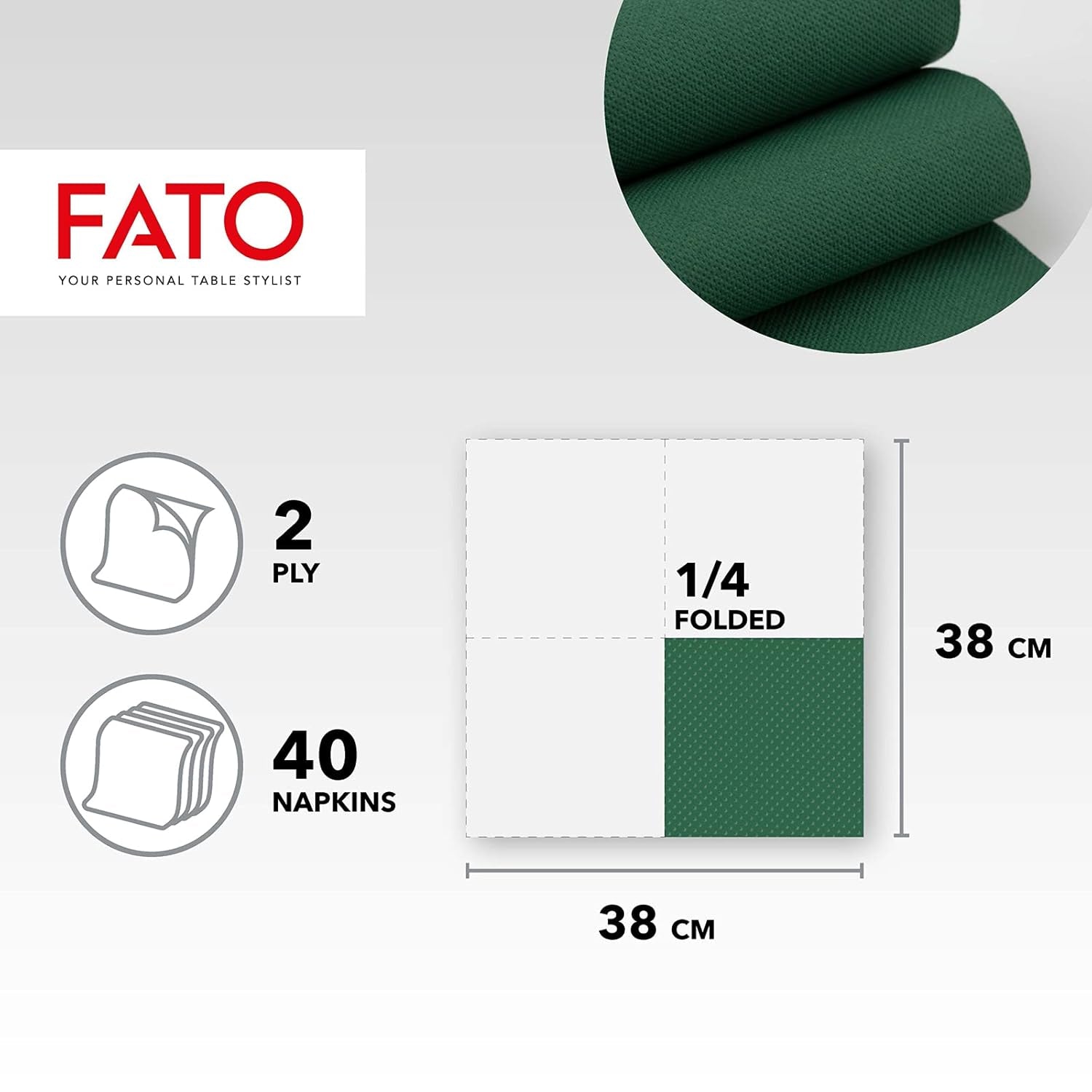 - Mouchoirs en papier jetables douceur et douceur, paquet de 40 mouchoirs taille 38 x 38, 4 plis, 2 épaisseurs, vert forêt, papier 100 % pure cellulose certifié Fsc (paquet de 2)