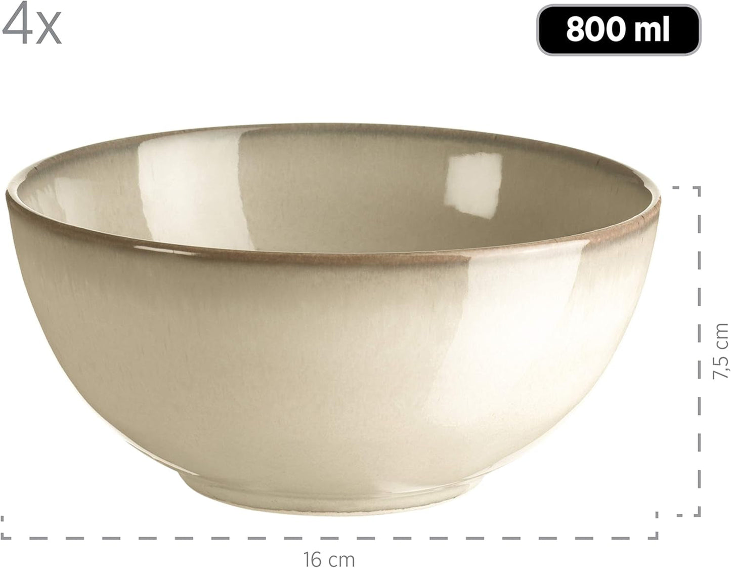 MÄSER 931736 service de table pour 4 personnes au look méditerranéen vintage, service combiné avec 16 pièces en gris sable, céramique, gris sable