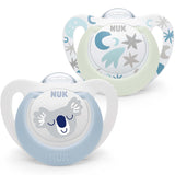NUK Star Night & Day Sucette pour bébé 0-6 mois Glow in the Dark Silicone sans BPA Chat Rose Lot de 2