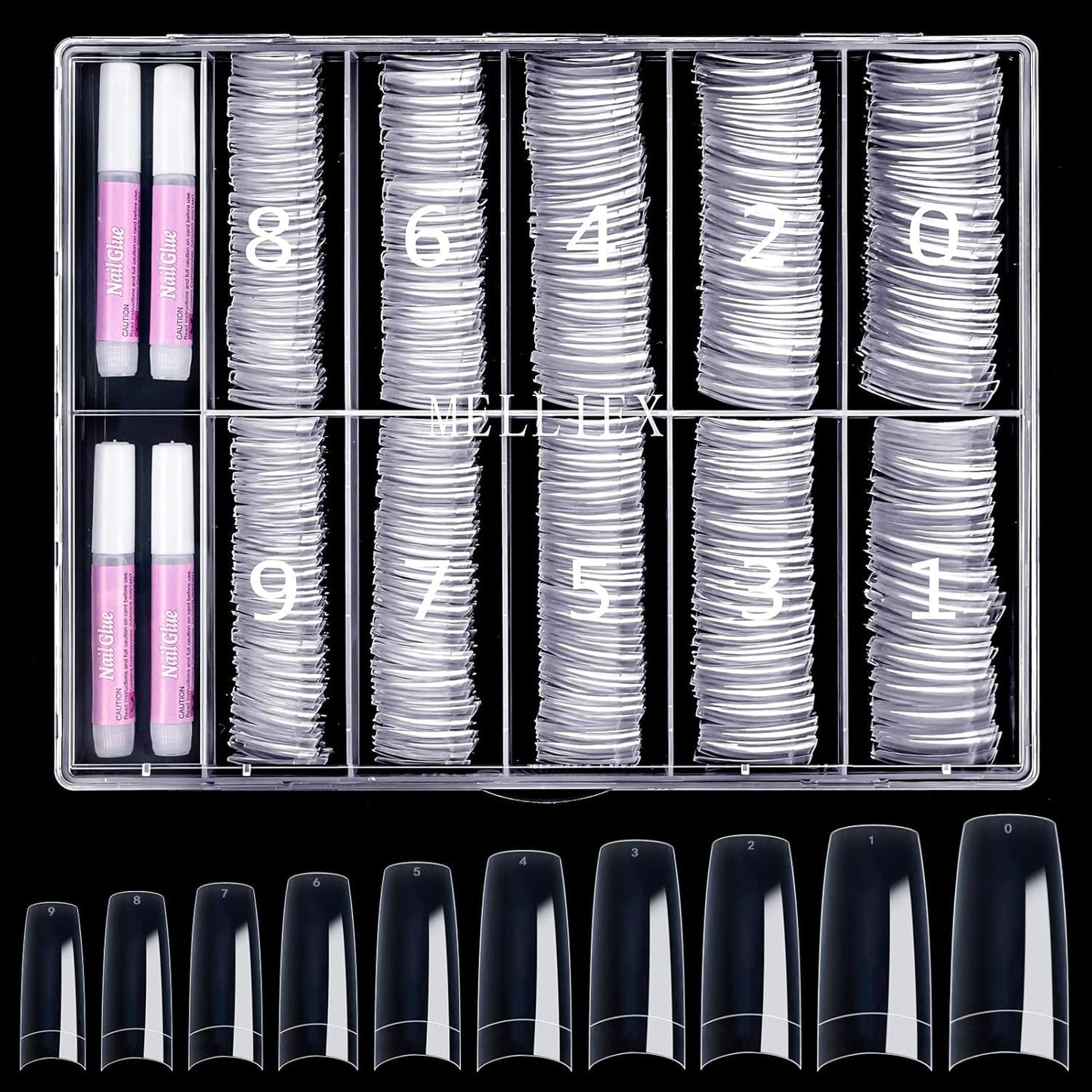 500 pièces de faux ongles artificiels français en acrylique, ensemble d'extensions d'ongles, accessoires de faux ongles avec 4 pièces de colle pour conception d'ongles en gel naturel