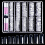 500 pièces de faux ongles artificiels français en acrylique, ensemble d'extensions d'ongles, accessoires de faux ongles avec 4 pièces de colle pour conception d'ongles en gel naturel