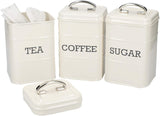 KitchenCraft Living Nostalgia Lot de 3 pots de conservation pour thé, sucre et café dans une boîte cadeau, acier, crème antique, 11 cm x 11 cm x 17 cm, boîtes de conservation alimentaires bleues vintage Naty Shop