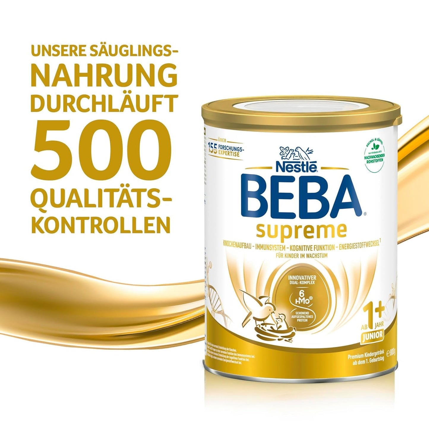 BEBA SUPREME JUNIOR 1 Plus - Boisson pour enfants à partir de 1 an, au complexe 6 HMO, sans lactose, sans huile de palme, sans huile de poisson, nourriture pour petits enfants, lait en poudre pour bébé, pack de 6 (6 x 800g)