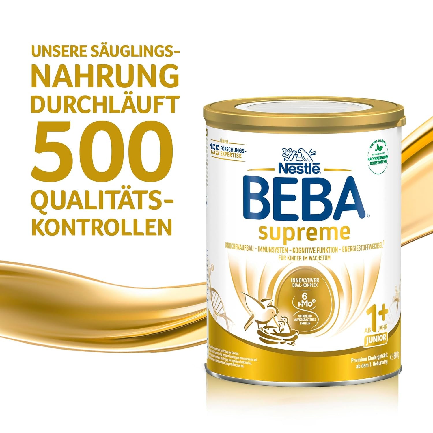 BEBA SUPREME JUNIOR 1 Plus - Boisson pour enfants à partir de 1 an, au complexe 6 HMO, sans lactose, sans huile de palme, sans huile de poisson, nourriture pour petits enfants, lait en poudre pour bébé, pack de 6 (6 x 800g)