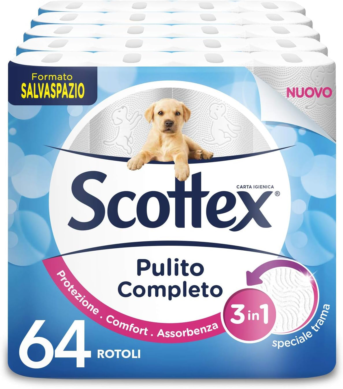 Papier toilette, propre, peu encombrant, 64 rouleaux