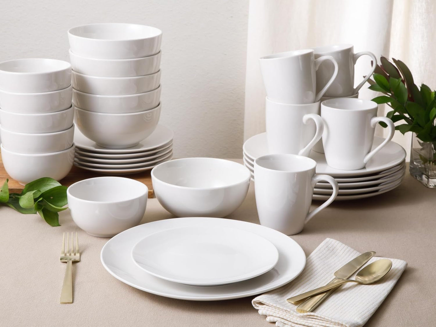 Service de table en porcelaine Zen Buffet, service pour 6 personnes (30 pièces), blanc (tasses)