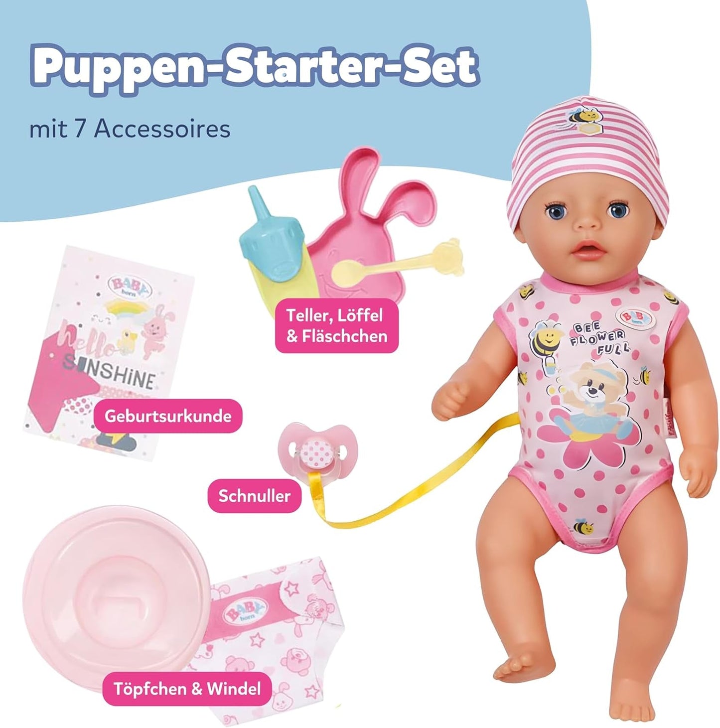 Poupée bébé Baby Born Lena (Fille) - 36 cm - 7 fonctions, accessoires et matelas inclus - Fonctionne entièrement sans piles - Convient aux petits enfants à partir de 1 an