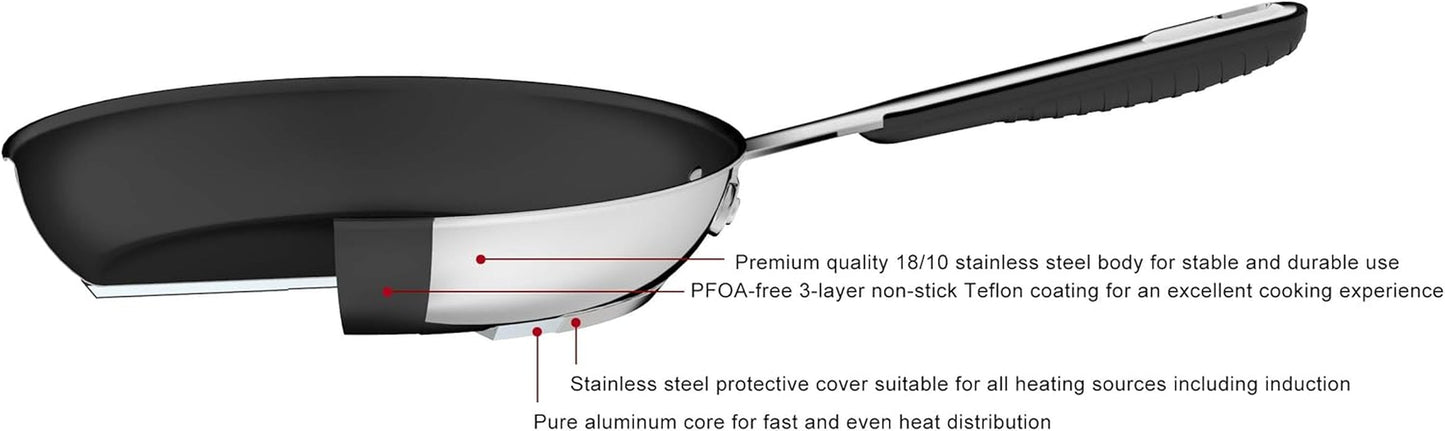 Poêle en inox avec revêtement antiadhésif - adaptée à l'induction, avec poignée confortable - 28 cm Casseroles et Poêles Naty Shop