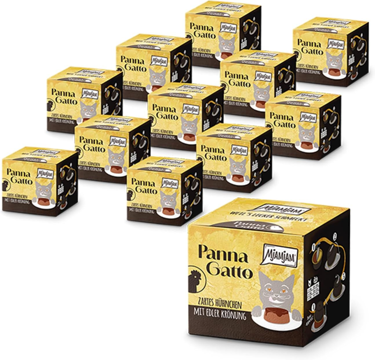 MjAMjAM - Nourriture humide premium pour chats - Panna Gatto - poulet tendre avec une garniture noble, paquet de 12 (2x80g), sans céréales
