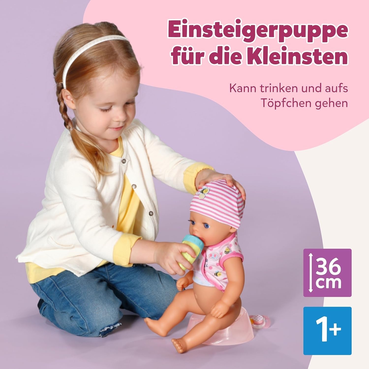 BABY Born Lena (Girl) - poupée 36 cm - 7 fonctions, y compris accessoires et matelas - Fonctionne entièrement sans piles - Convient aux petits enfants à partir de 1 an