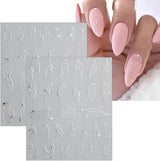 JMEOWIO Nagelsticker Marmor Linie 9 Blatt Nail Art Sticker Selbstklebend Nagelaufkleber Silber Bunt Dekoration Nageldesign Zubehör