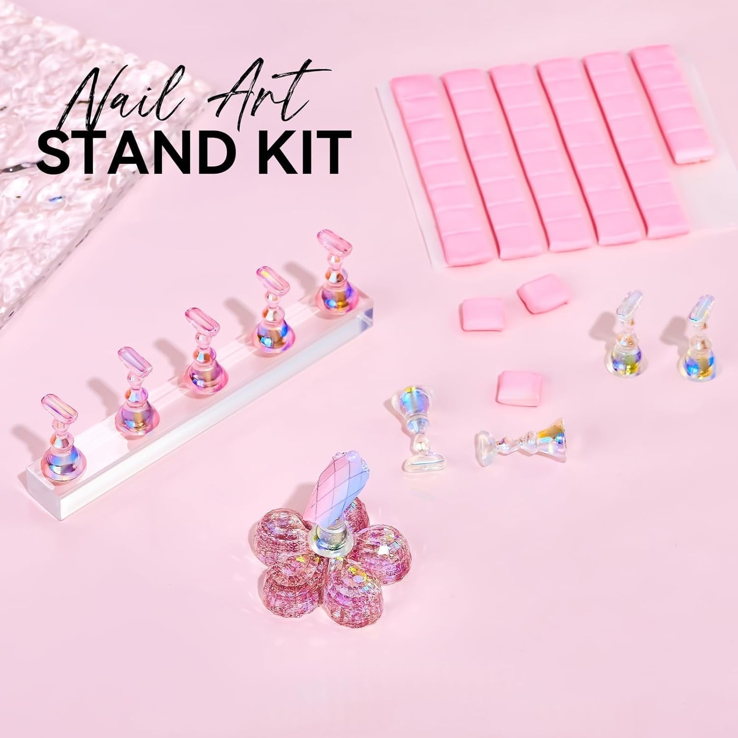 Makartt Porte-ongles en acrylique, Porte-ongles magnétique, Porte-ongles, Porte-ongles rose transparent avec 48 mastics adhésifs