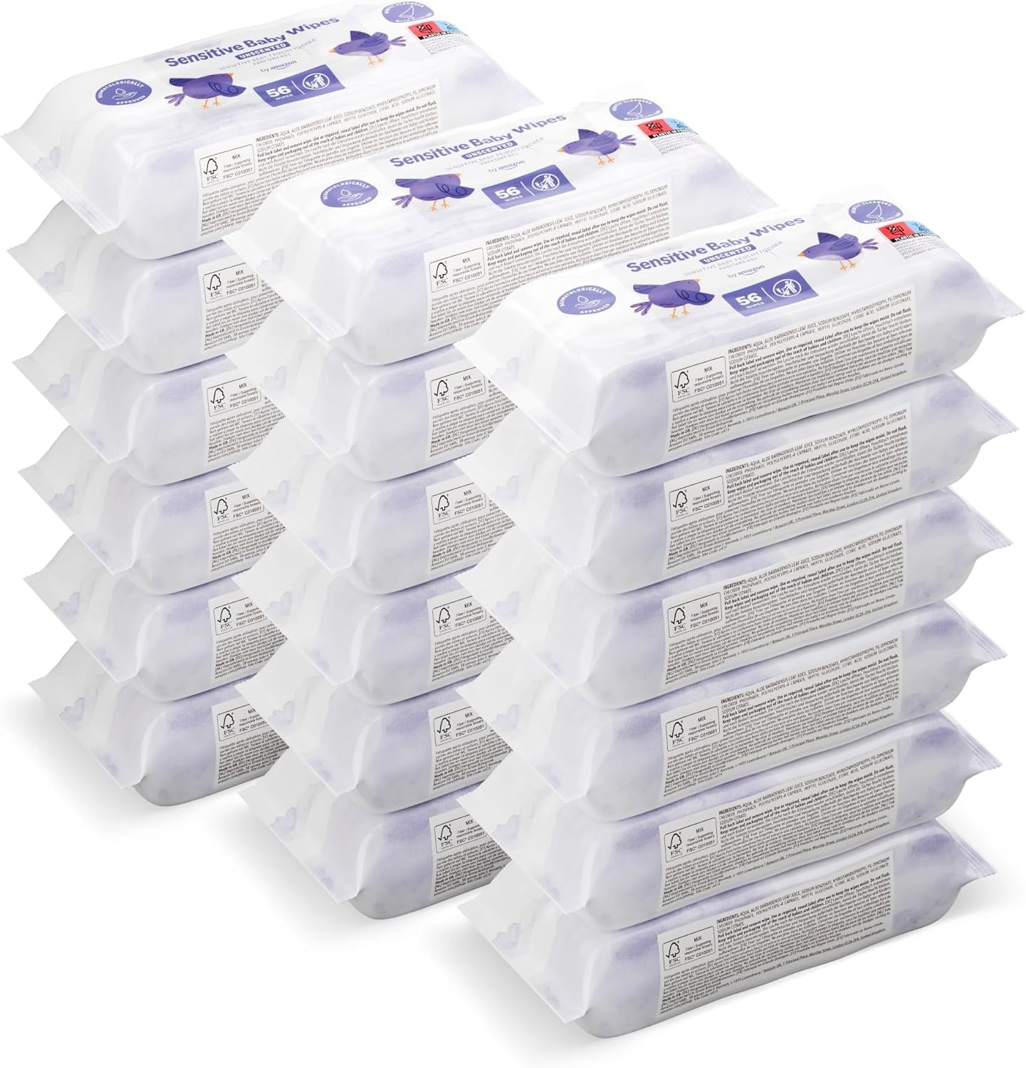 par Amazon Sensitive Baby Tücher, Unparfümiert, 1008 Feuchttücher, 18er-Packung á 56 Stück (Zuvor eine Marke von Mama Bear, gleiches Produkt)