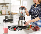 Russell Hobbs Batteur sur socle 2 en 1 [mélangeur en verre de 1,5 L et mini machine à smoothie de 0,6 L - To-Go-Trinkflasche Inkl. Deckel] Spülmaschinenfest, Impuls-/Ice-Crush Funktion, Becher BPA Frei, Edelstahl 23821-56 Kitchen Naty Shop
