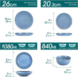 Ensemble de cuisine pour 6 personnes, vancasso ANYA Blau Teller Set Modern 24 teilig, Tafelservice mit Speiseteller, Suppenteller, Desserttellern, Schüsseln, Geschirr Set Spülmaschinen et Mikrowellenfest