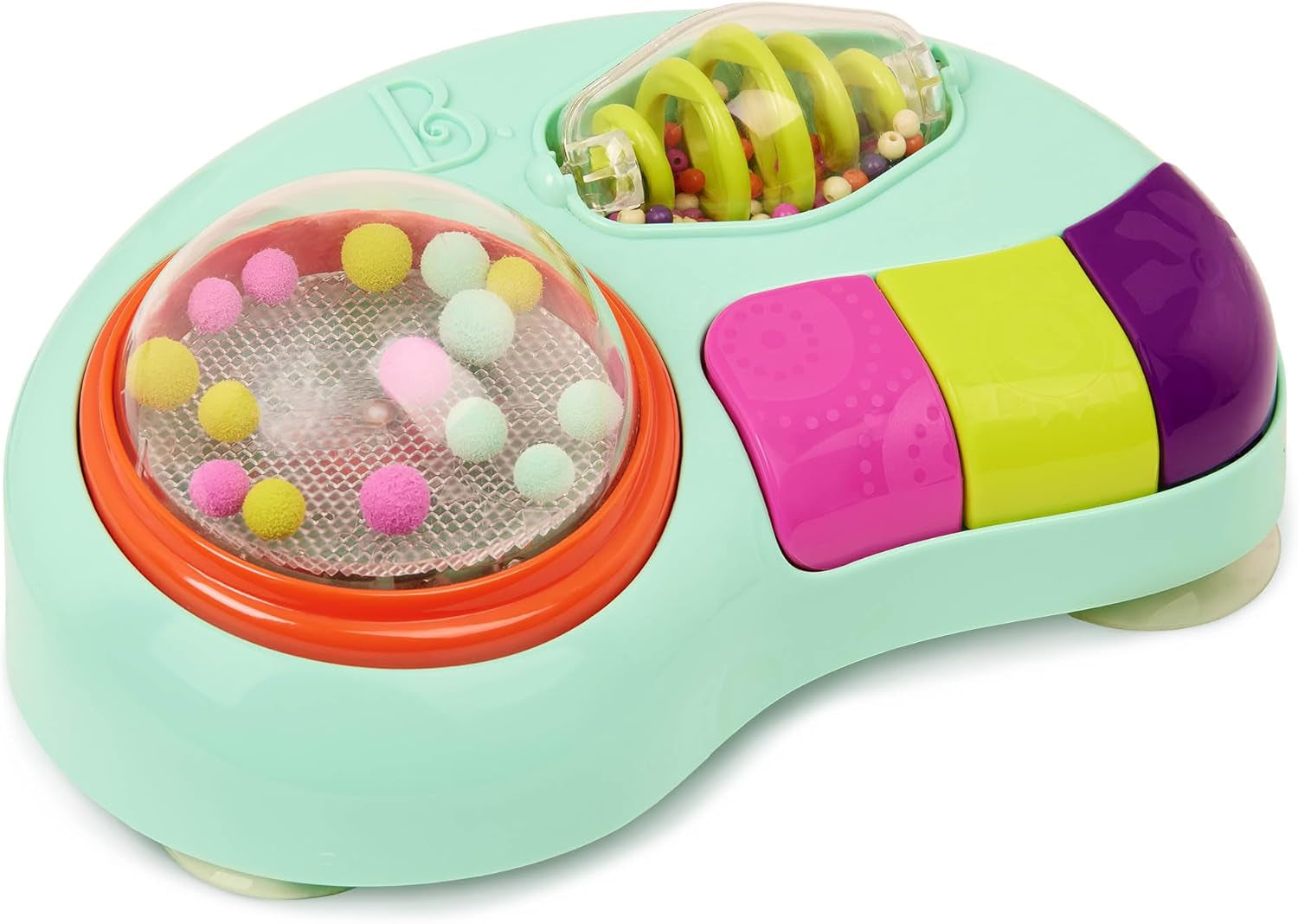 B.toys - Jouet enfant pour chaise haute - Jouet ventouse avec musique, lumières, sons - Jouet sensoriel - Jouet d'activité motrice pour enfant - à partir de 6 mois - Whirly Pop Baby Toys Naty Shop