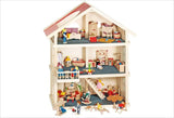 51957 Maison de poupée en bois, 65 x 35 x 87,5 cm – Grande maison de poupée en bois, 3 étages, design ouvert, toit rouge, escaliers et balcon pour jeux de rôle créatifs, monde de jeu de maison de poupée