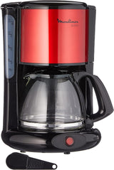 Machine à expresso Subito avec filtre, carafe en verre, 10-15 tasses, capacité 1,25 L, fonction d'arrêt automatique, filtre amovible, indicateur de niveau d'eau, acier inoxydable, rouge/noir, FG360D