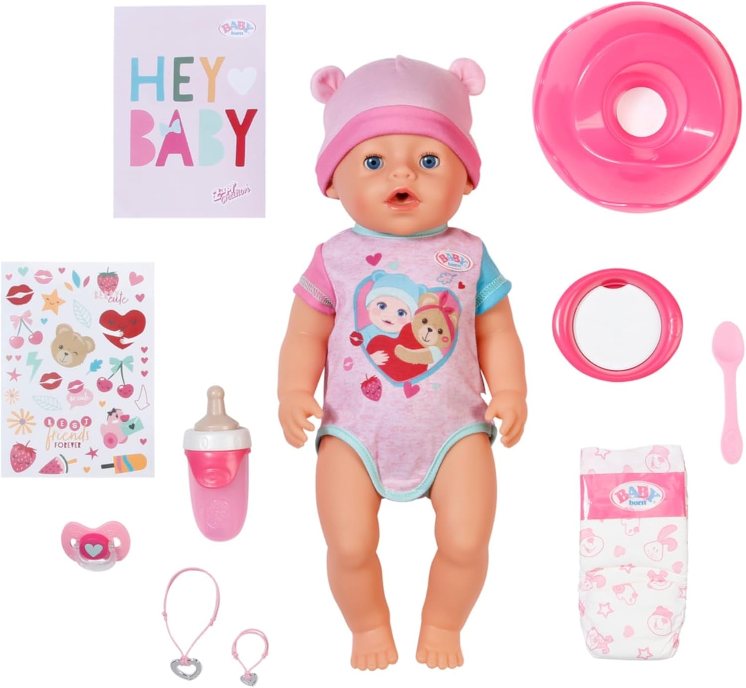 BABY Born Emma - poupée 43 cm - 10 fonctions dont accessoires et matelas - Fonctionne entièrement sans piles - Convient aux enfants à partir de 3 ans