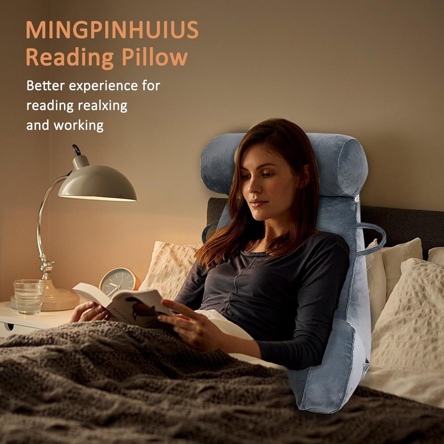Oreiller de lecture XL pour lit et canapé avec tour de cou amovible, oreiller de dos idéal pour adultes avec mousse à mémoire de forme pour lire, travailler, jouer, regarder la télévision, se détendre (gris)