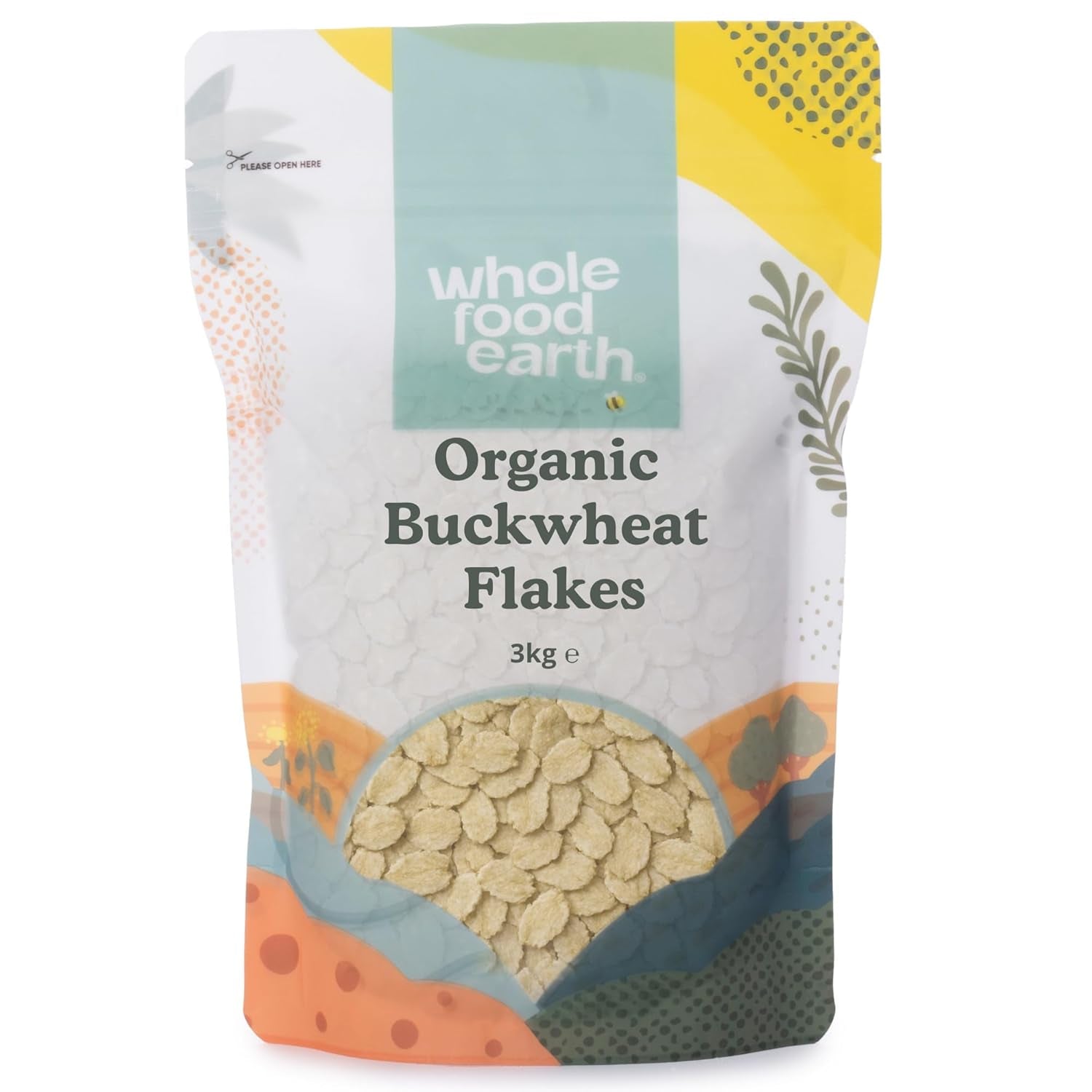 Flocons de sarrasin biologiques Wholefood Earth – 3 kg | Brut | Sans OGM | Végétalien | Source de fibres | Certifié biologique