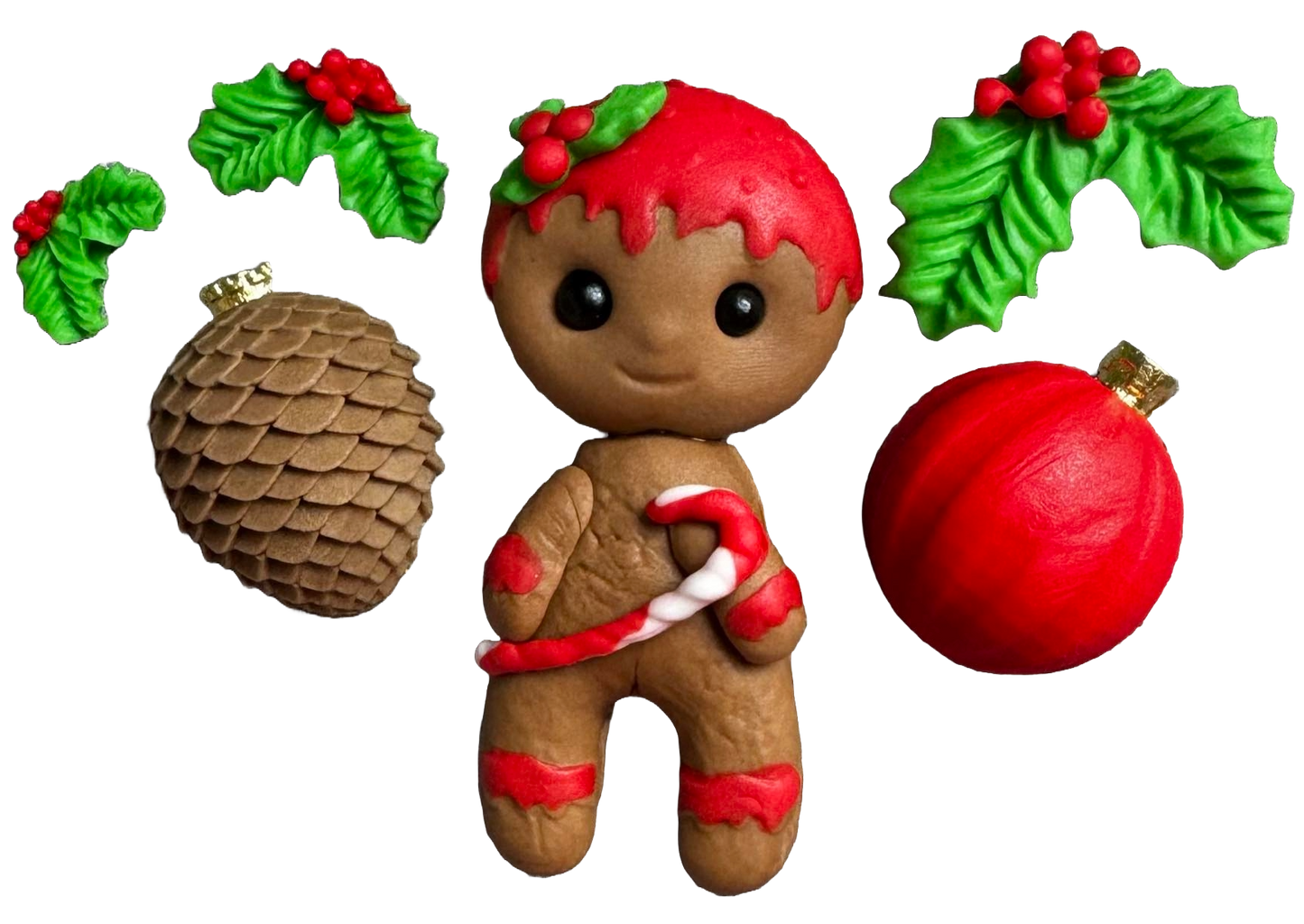 Lot de 6 décorations comestibles en pâte à sucre, Noël, bonhomme en pain d'épices et décorations Décorations en Pâte à Sucre Naty Shop