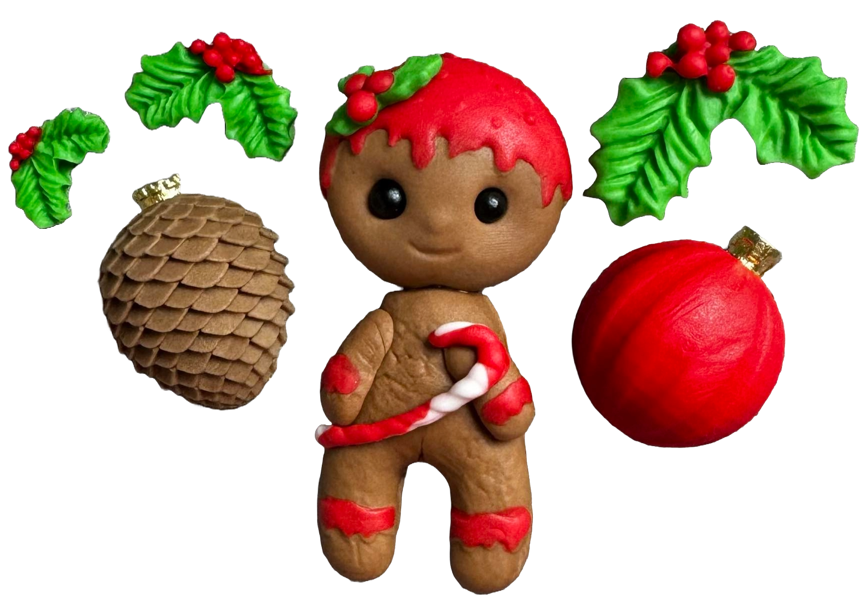 Lot de 6 décorations comestibles en pâte à sucre, Noël, bonhomme en pain d'épices et décorations Décorations en Pâte à Sucre Naty Shop