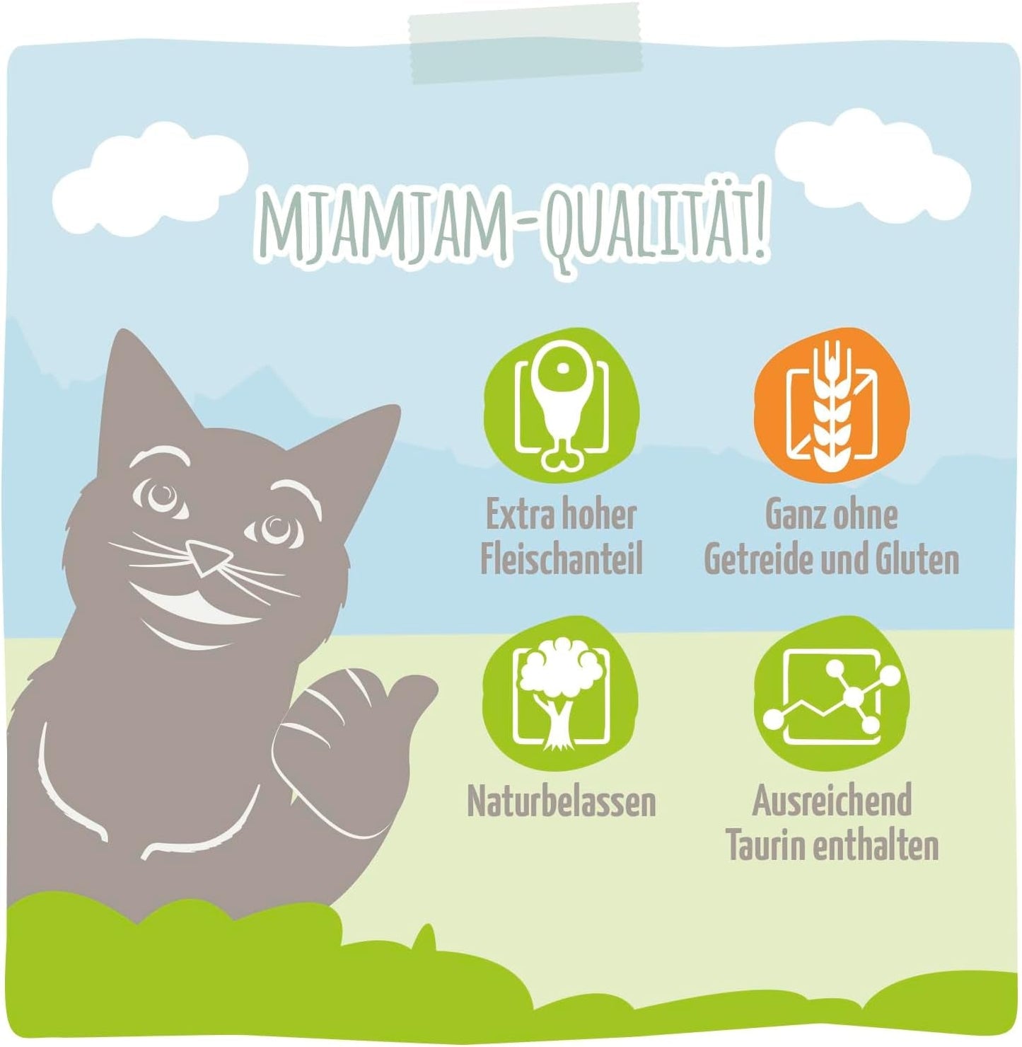MjAMjAM - Nourriture humide premium pour chat - Sachet compressible - DUO au veau raffiné et hareng, pack de 12 (12 x 125g), sans céréales