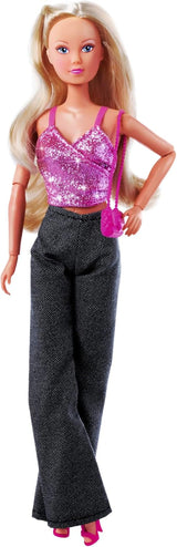 Simba Steffi Love Jeans et paillettes assortis de 2 façons UN article inclus Haut à paillettes avec jeans et accessoires de mode pour poupées de 29 cm Poupée non incluse à partir de 3 ans