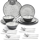 Ensemble de couverts en mélamine 24 pièces, ensemble d'assiettes et de vaisselle de Camping pour 4 personnes, pour les voyages et l'extérieur