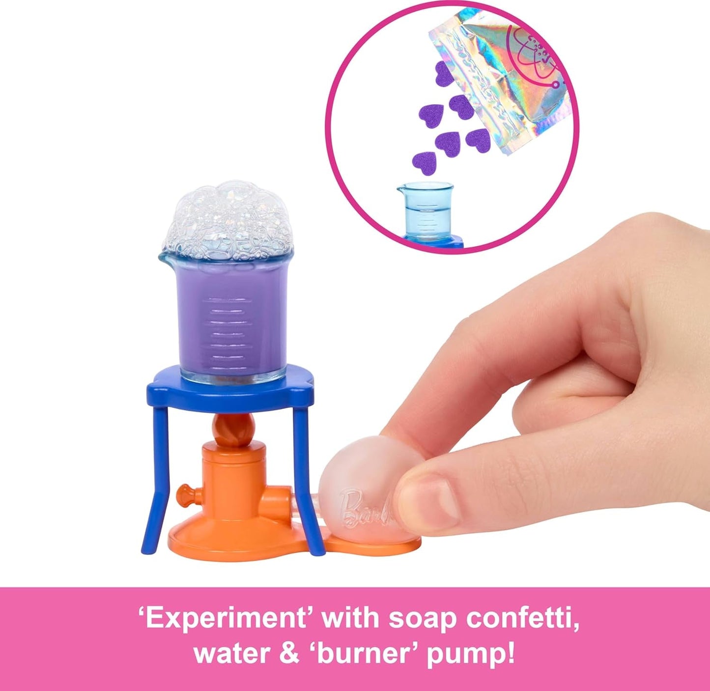 Poupée scientifique Barbie et accessoires avec poupée blonde tendance, table de laboratoire, microscope, bécher à changement de couleur et boîte de Pétri, JCR70