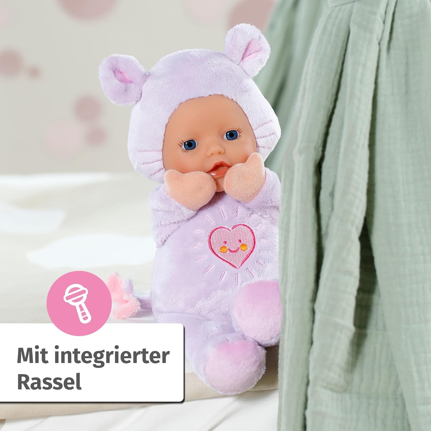 Baby Born for Babies Poupée Douce Souris, 26 cm, avec Oreilles et Poches pour les Doigts, pour Nouveau-nés, 836590 Zapf Creation, Rose