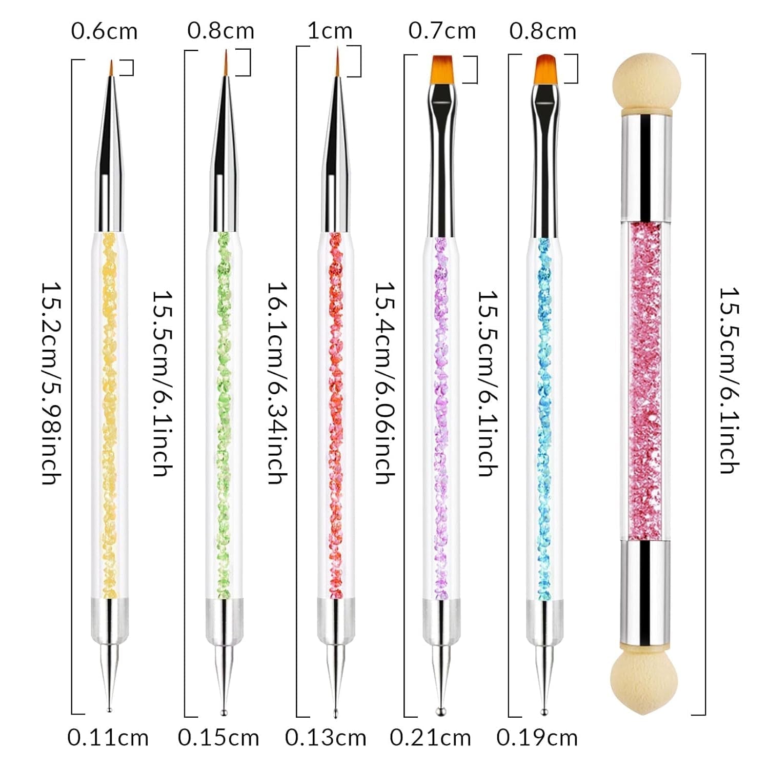 Sularpek 6 pcs Nagel Pinsel, Nail Art Pinsel, Pinsel Nageldesign, Nagel Pinsel Set, Nail Art Dotting Tools avec 1 pinceau éponge applicateur, Nageldesign Zubehör pour DIY Nail Art Design