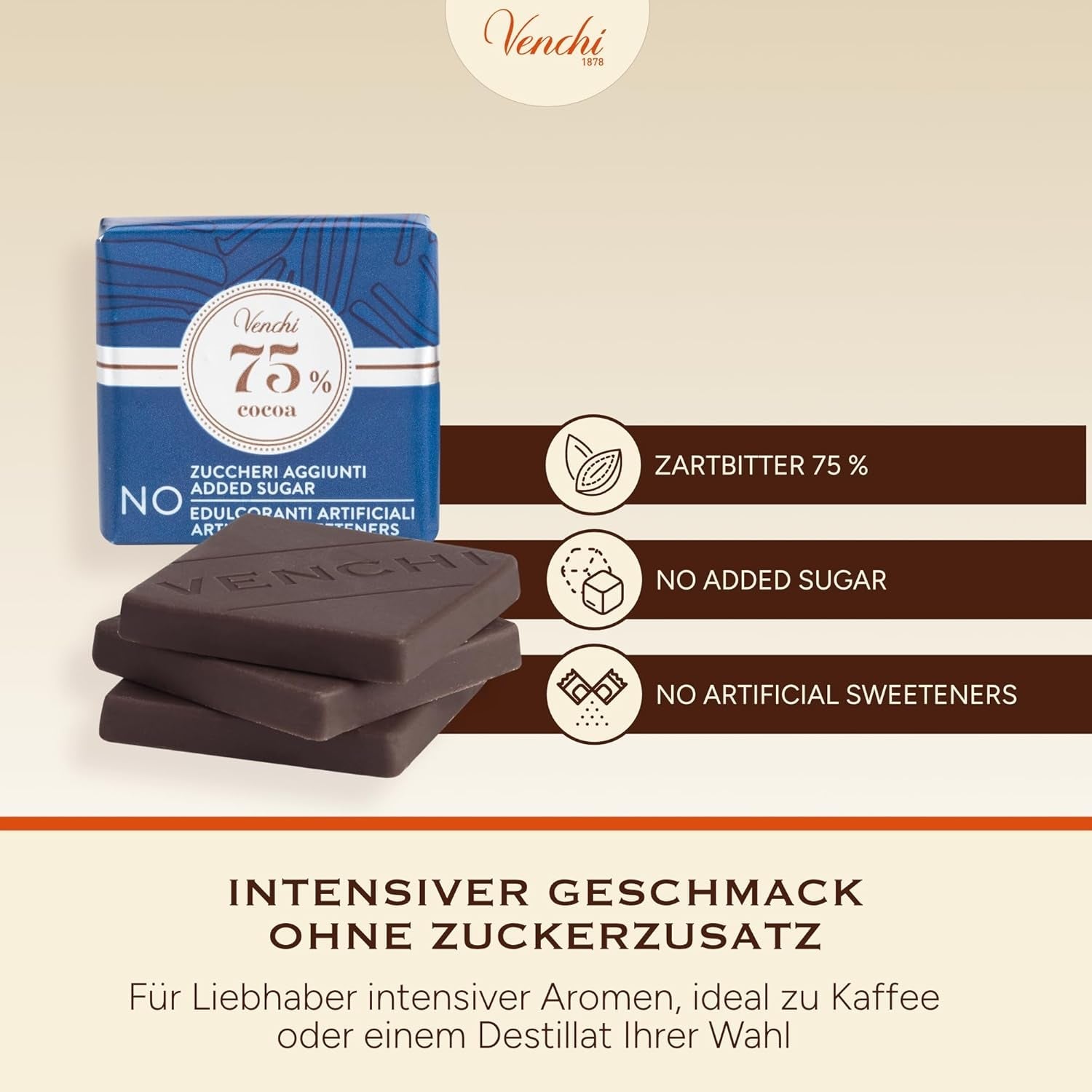 Venchi – Granblend Extra Black 75% SANS Sucre Ajouté, 1 kg – SANS Édulcorants Artificiels – Sans Gluten – Végétalien