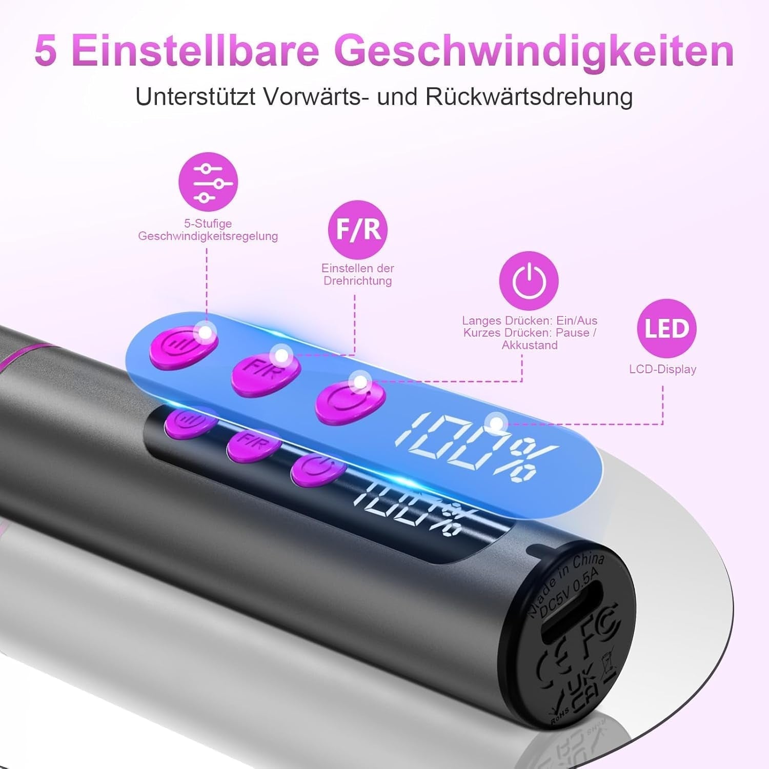 Lime à ongles électrique sans fil - 35 000 tr/min pour ongles en gel, lime à ongles professionnelle et acrylique 12 en 1, ensemble manucure et pédicure à 5 vitesses