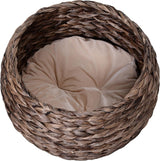 PawHut Rotin Katzenkorb Katzenhöhle Katzenhütte Katzenbett mit Kissen Haustierbett Wasserhyazinthe Kaffee 50 x 42 x 60 cm