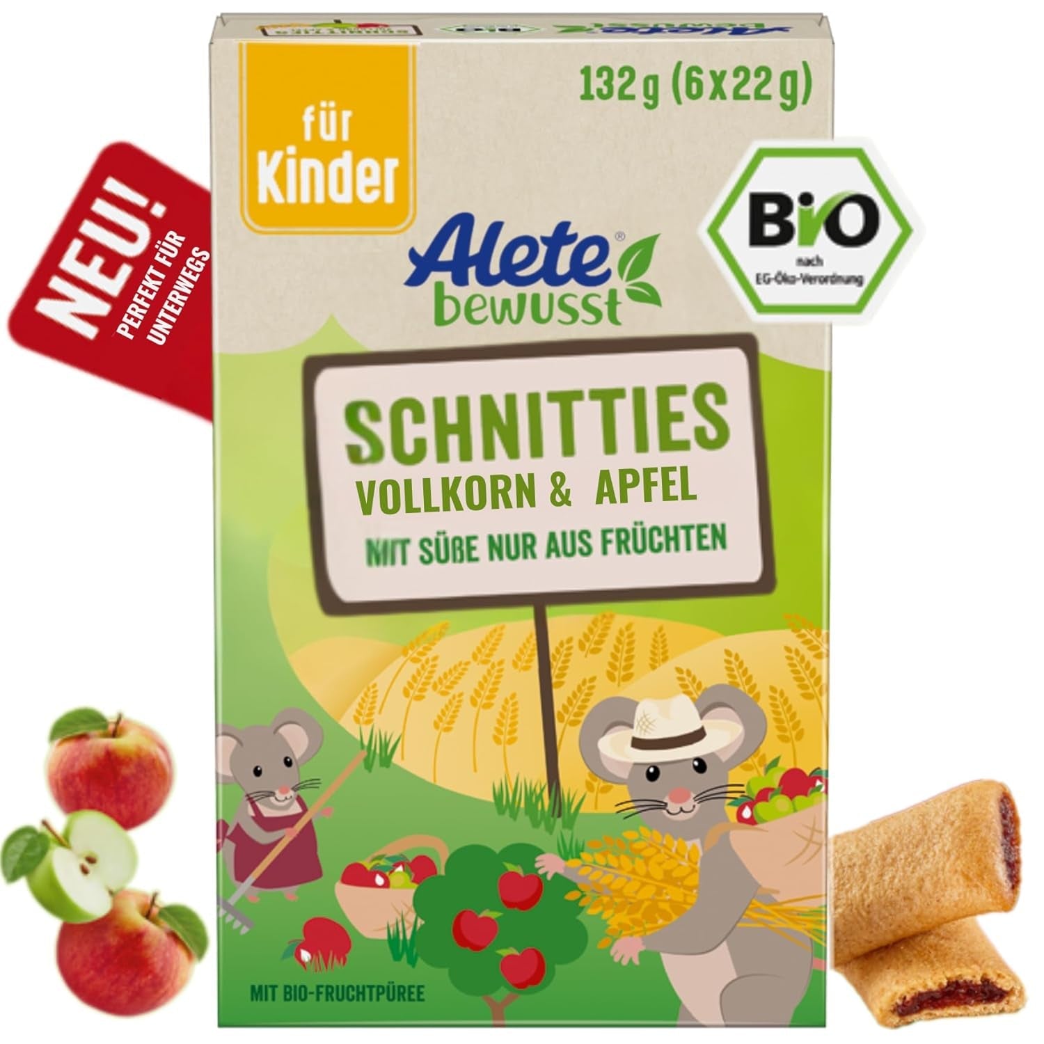 Alete Tartes tranchées bio aux grains entiers et aux pommes 6 x 22 g