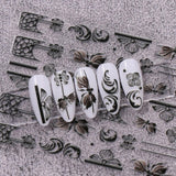 JMEOWIO Autocollants pour ongles 3D Noir Blanc Fleurs Nail Art Autocollants Autocollants pour ongles 5D Stéréoscopiques Fleurs Décoration Nageldesign Zubehör 4 Blatt