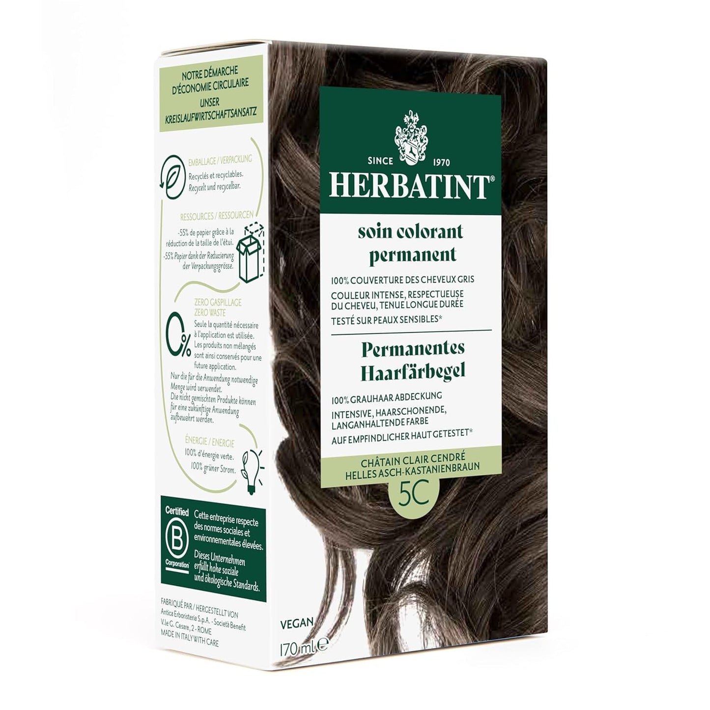 Gel Teinture Permanente 6N Blond Foncé - 170 ml I Sans Ammoniaque, Couverture 100% Cheveux Gris I Testée sur Peaux Sensibles, aux 8 Extraits Végétaux Naty Shop Coloration Capillaire 5C Cendré Clair - Châtain